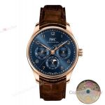 High Quality Replica IWC Different Colors Genuine Leather Strap Dark Blue Face Dial Rose Gold Stainless Steel Case Watch 42mm